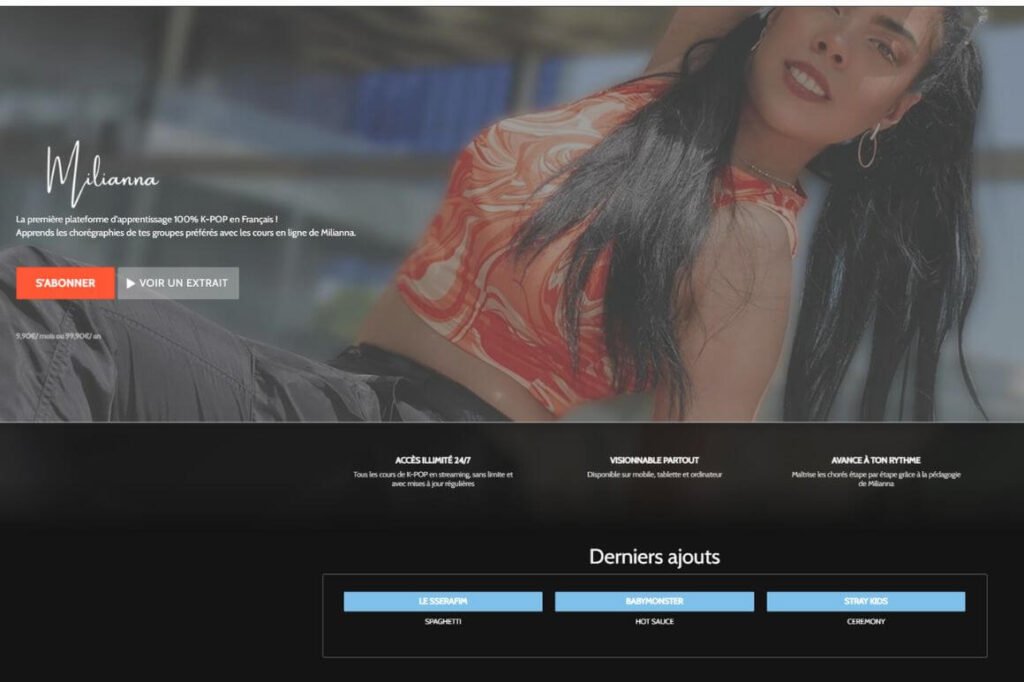 plateforme milianna cours kpop en ligne