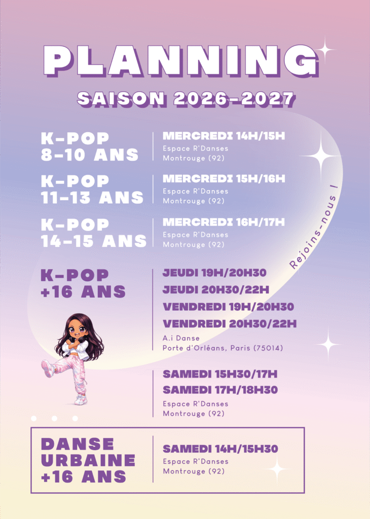 planning des cours de danse de milianna saison 2026 2027